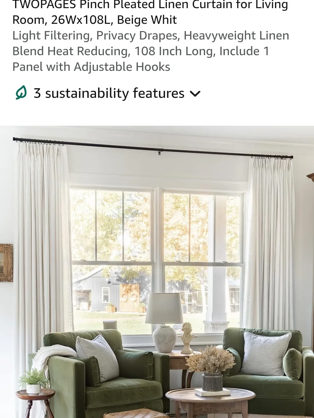Beige-White Linen Curtain Panel - Set of 2